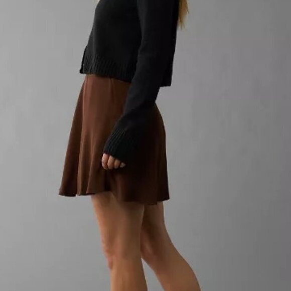 NWT American Eagle Stretch High-Waisted Crepe Mini Slip Skirt Brown Small - Picture 3 of 12